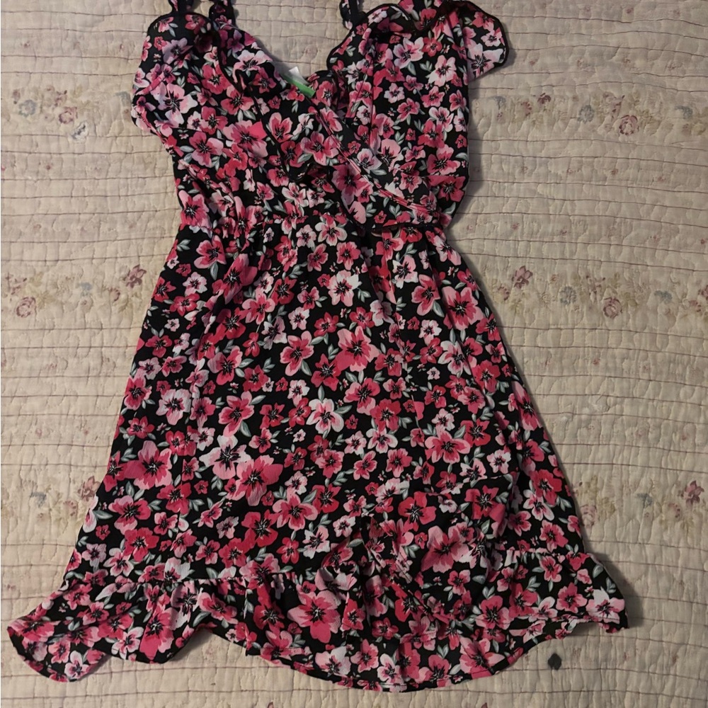 Floral Pink and Black Dress